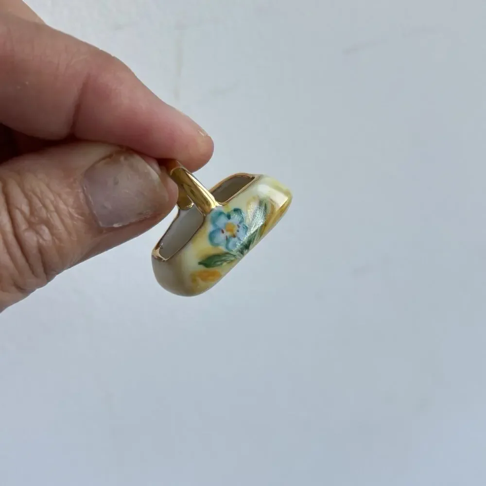 Vtg Limoges France Miniature Porcelain Basket Hand Painted Floral Gold Trim